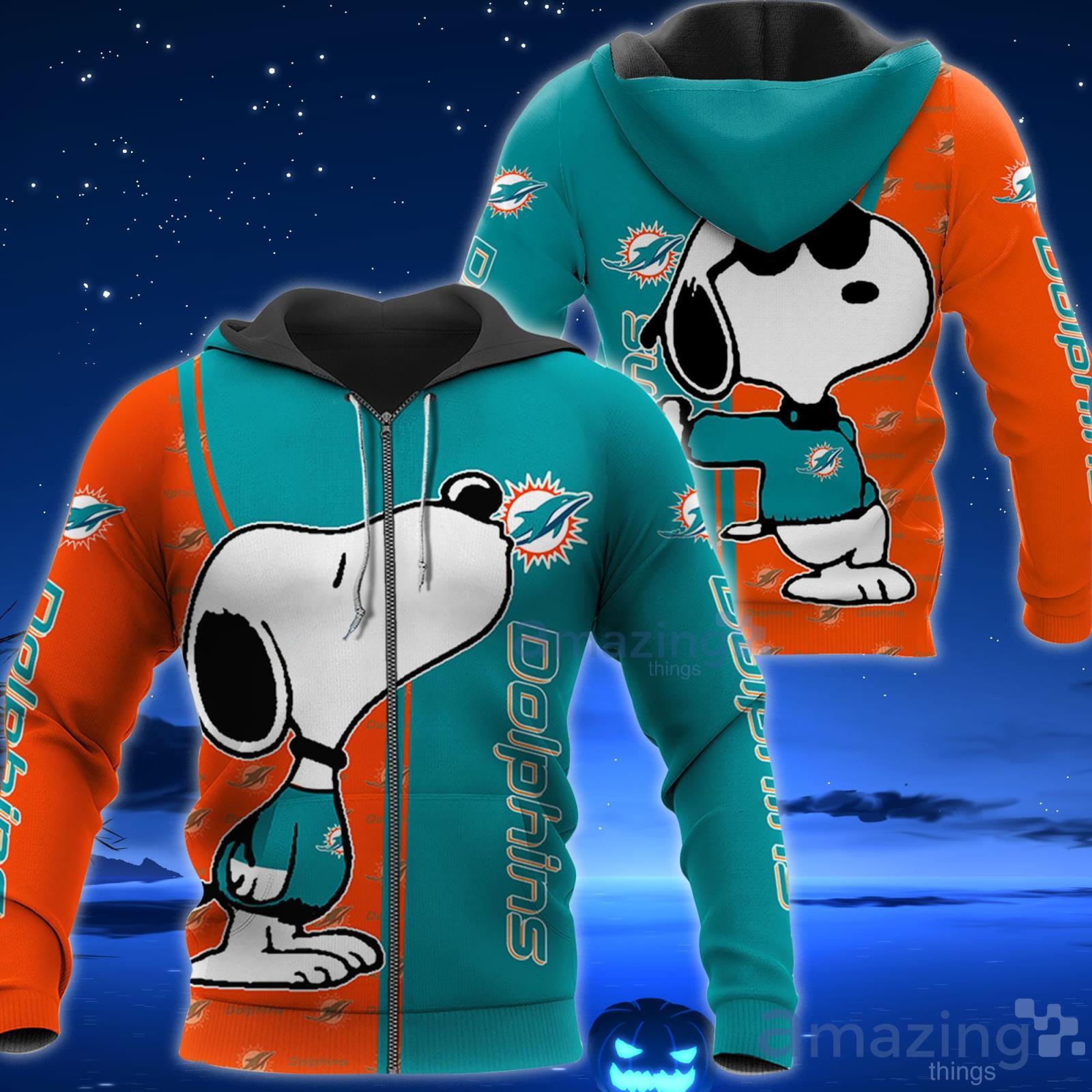 Miami Dolphins Snoopy All Over Printed 3D T-Shirt Hoodie Sweatshirt Bomber  For Sport Fans