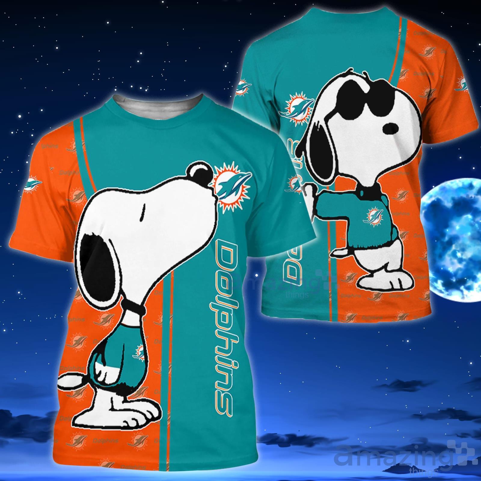 Miami Dolphins Snoopy All Over Printed 3D T-Shirt Hoodie Sweatshirt Bomber  For Sport Fans