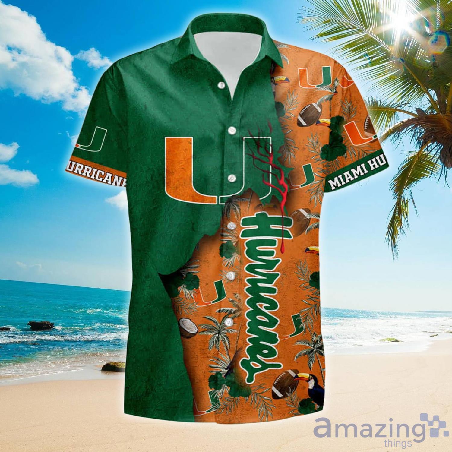 NCAA Miami Hurricanes Orange White Hawaiian Shirt Custom - T