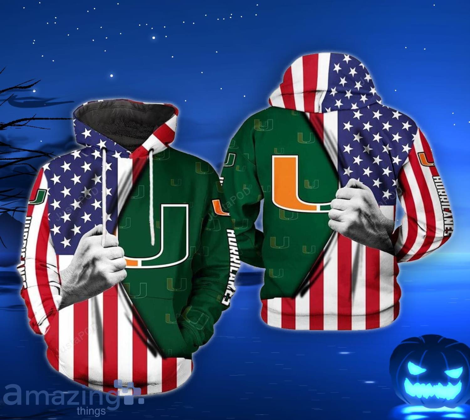 Miami Hurricanes US Flag NCAA 3D Hoodie For Men And Women Product Photo 1 Miami Hurricanes US Flag NCAA 3D Hoodie For Men And Women Product Photo 1