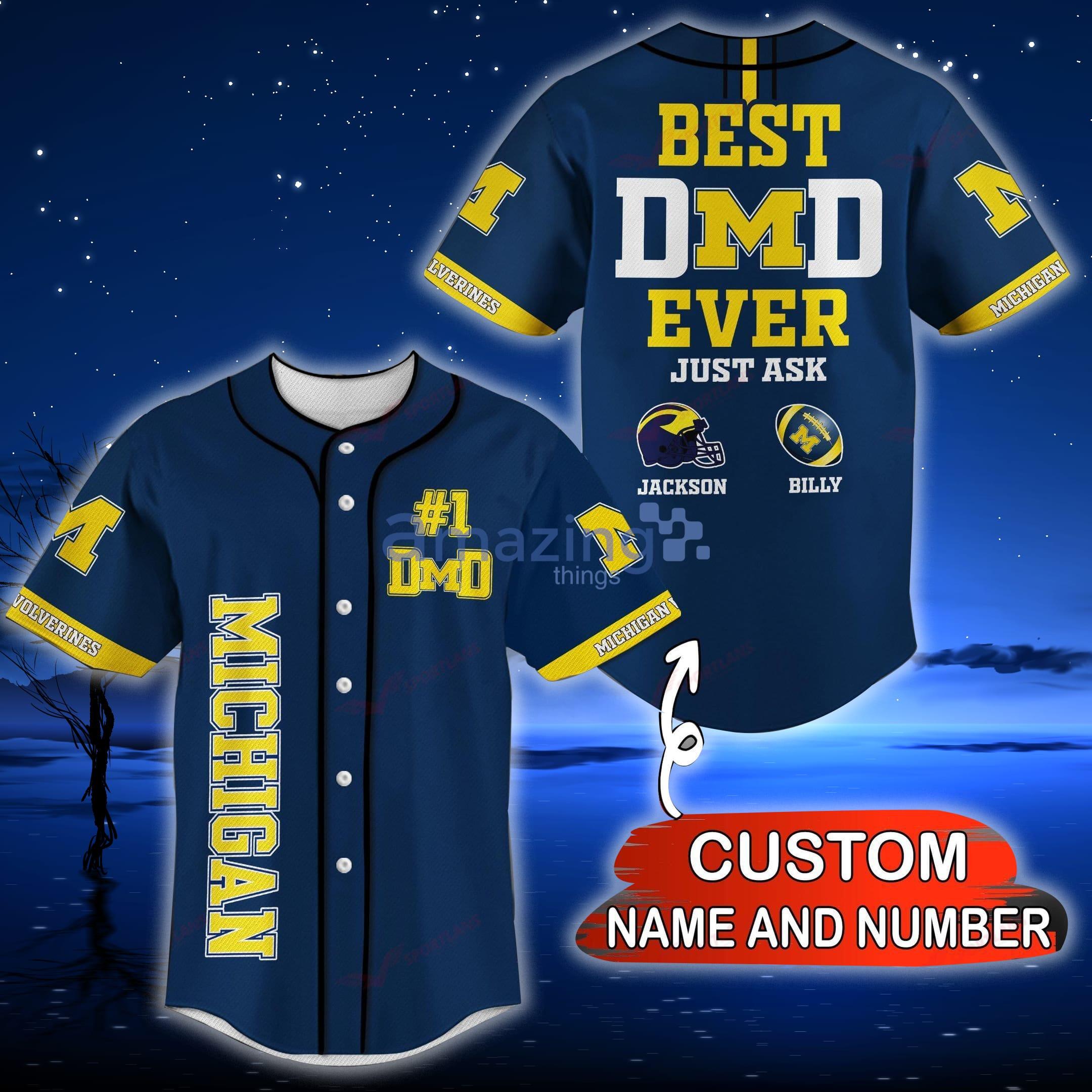 Michigan Wolverines NCAA Custom Name And Number Best Dad Ever Baseball Jersey Shirt - Michigan Wolverines NCAA Personalized Baseball Jersey DTBB159024
