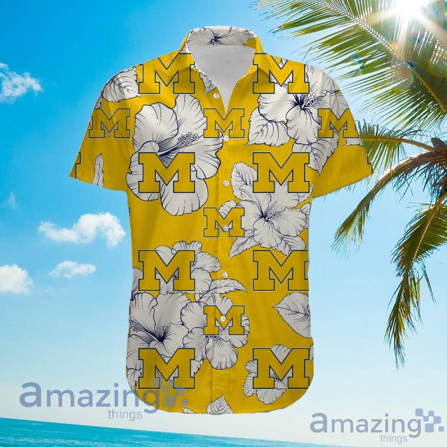 Michigan Wolverines Tropical Floral Big Flower Pattern Hawaiian Shirt Product Photo 1