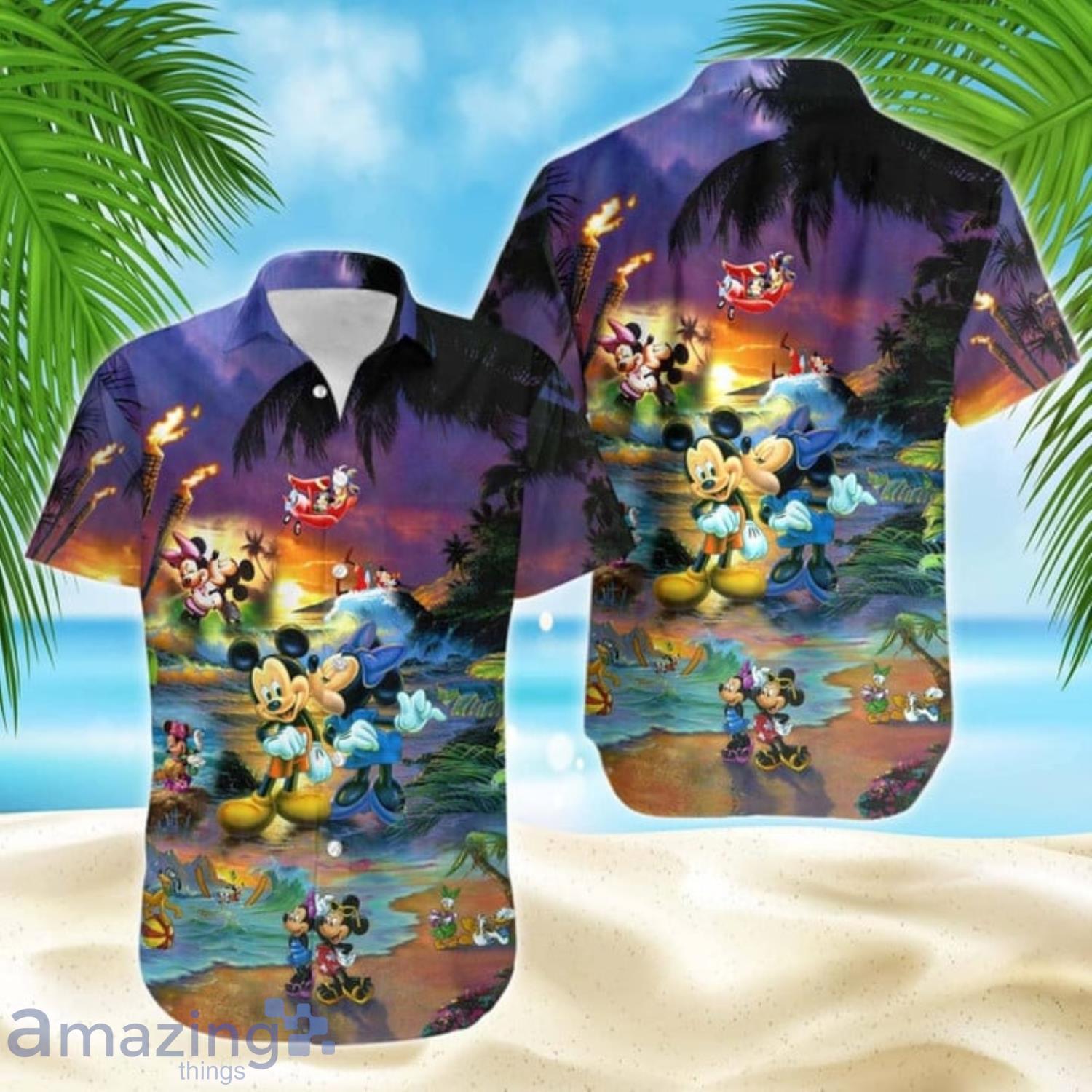 Mickey & Minnie Mouse Sunset Beach Disney Hawaiian Shirt For Men And Women Product Photo 1