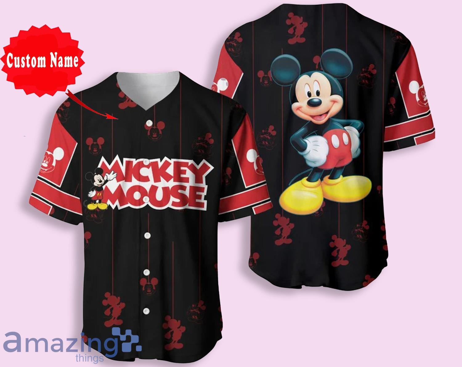 Mickey Mouse Black Red Cartoon Custom Name Baseball Jersey Shirt