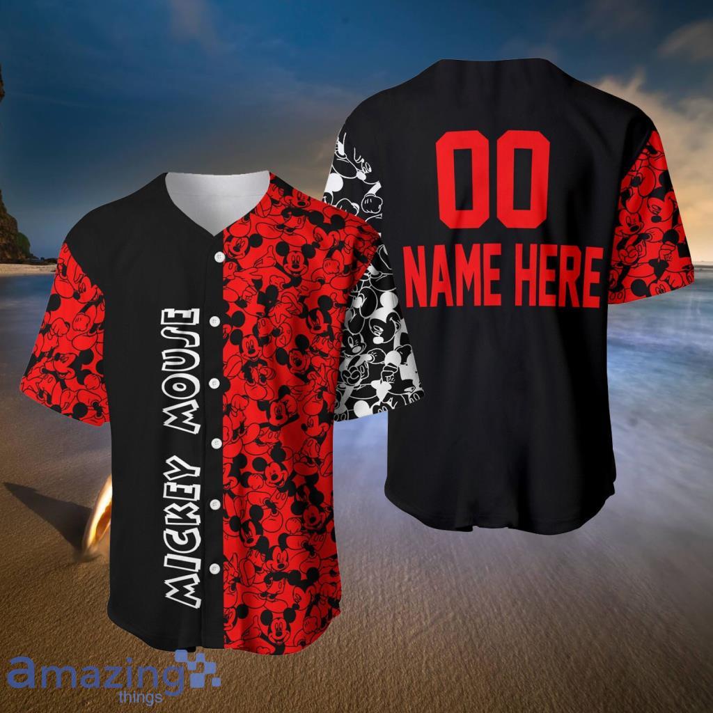 Mickey Mouse Pattern Red Black Disney Custom Baseball Jerseys For Men And  Women