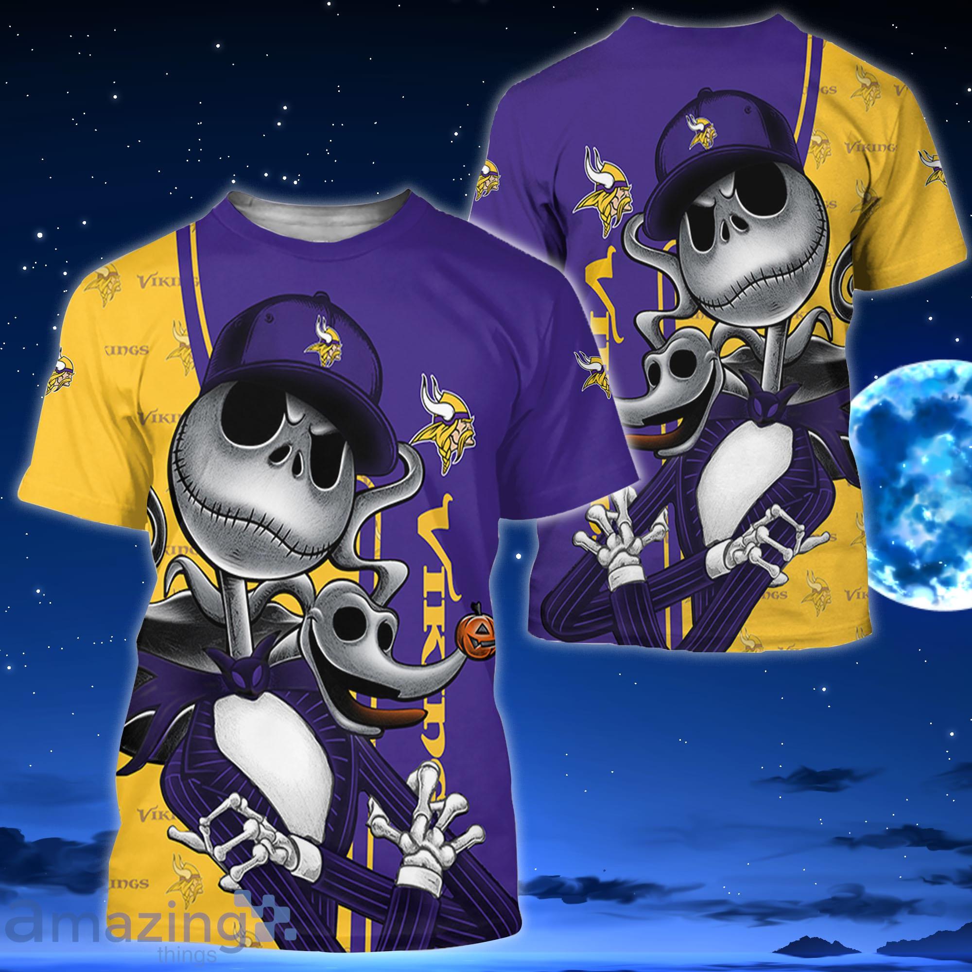 Minnesota Vikings Jack Skellington All Over Printed 3D Shirt Halloween Gift For Fans Product Photo 3