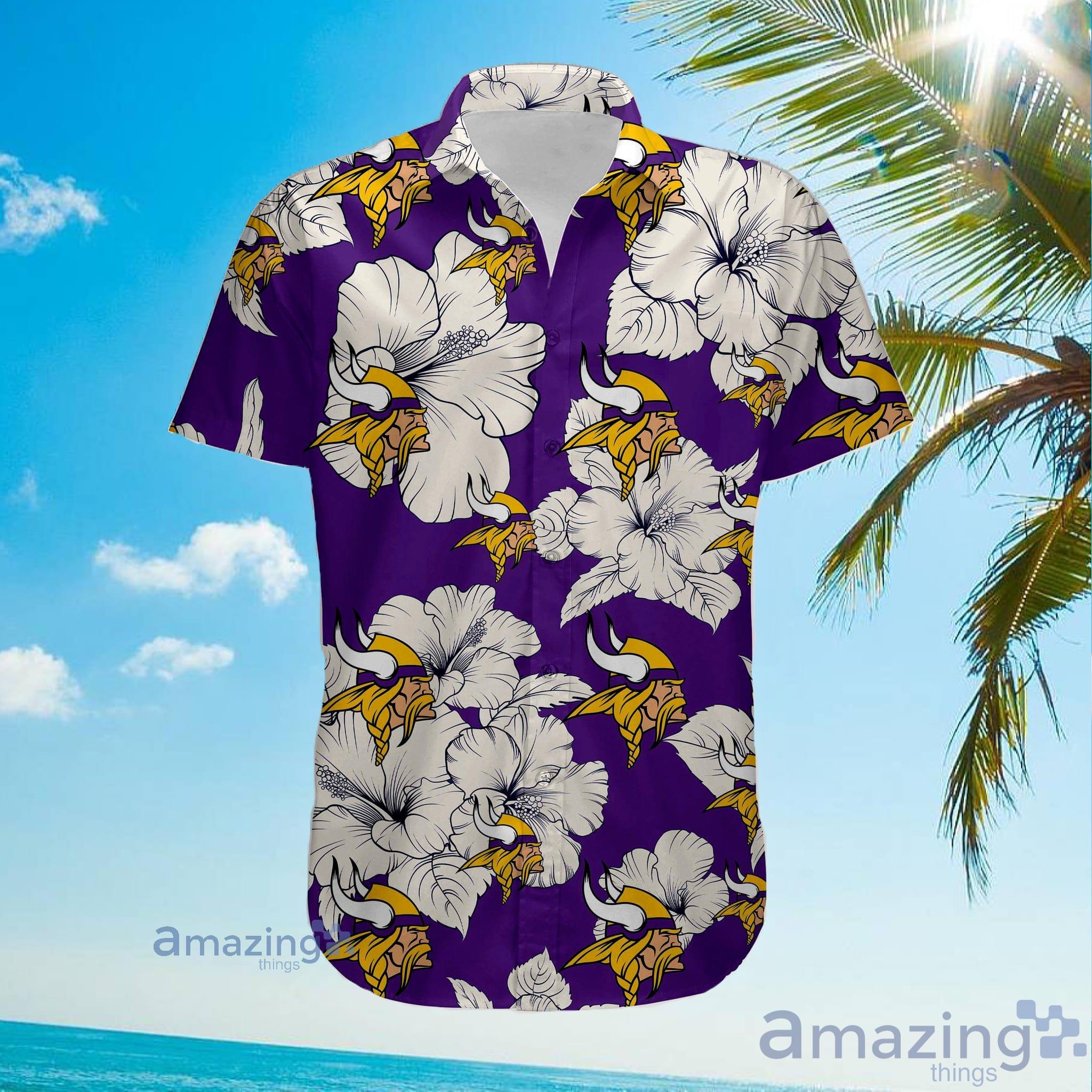 Minnesota Vikings Tropical Floral Big Flower Pattern Hawaiian Shirt White  Flower