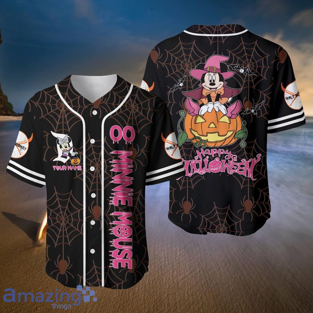 Minnie Mouse Black Pink Happy Halloween Disney Baseball Jerseys  For Men And Women - Minnie Mouse Black Pink Happy Halloween Disney Baseball Jerseys  For Men And Women