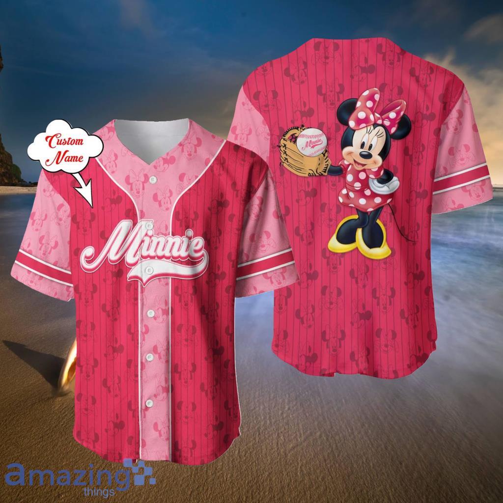 Minnie Mouse Dark Pink White Patterns Disney Custom Baseball Jerseys For  Men And Women