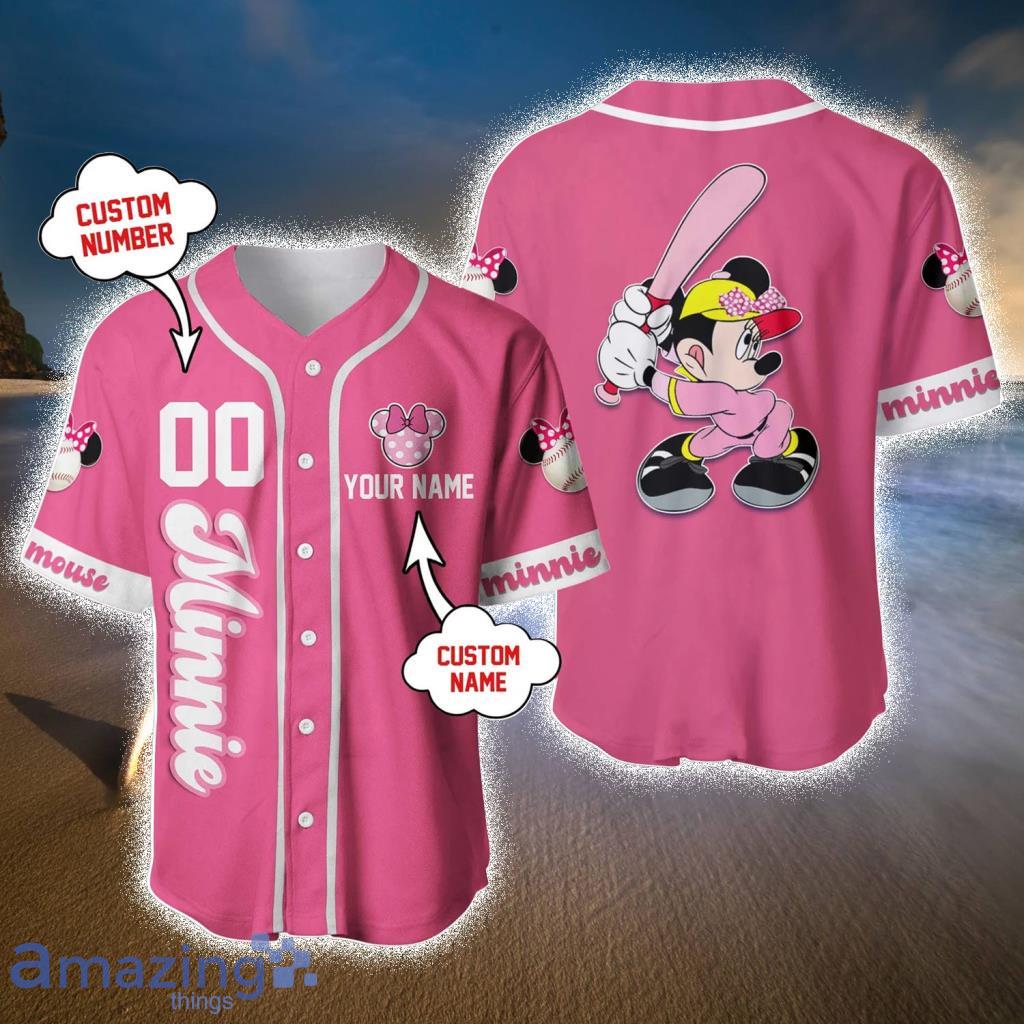 Minnie Mouse Dark Pink White Patterns Disney Custom Baseball Jerseys For  Men And Women