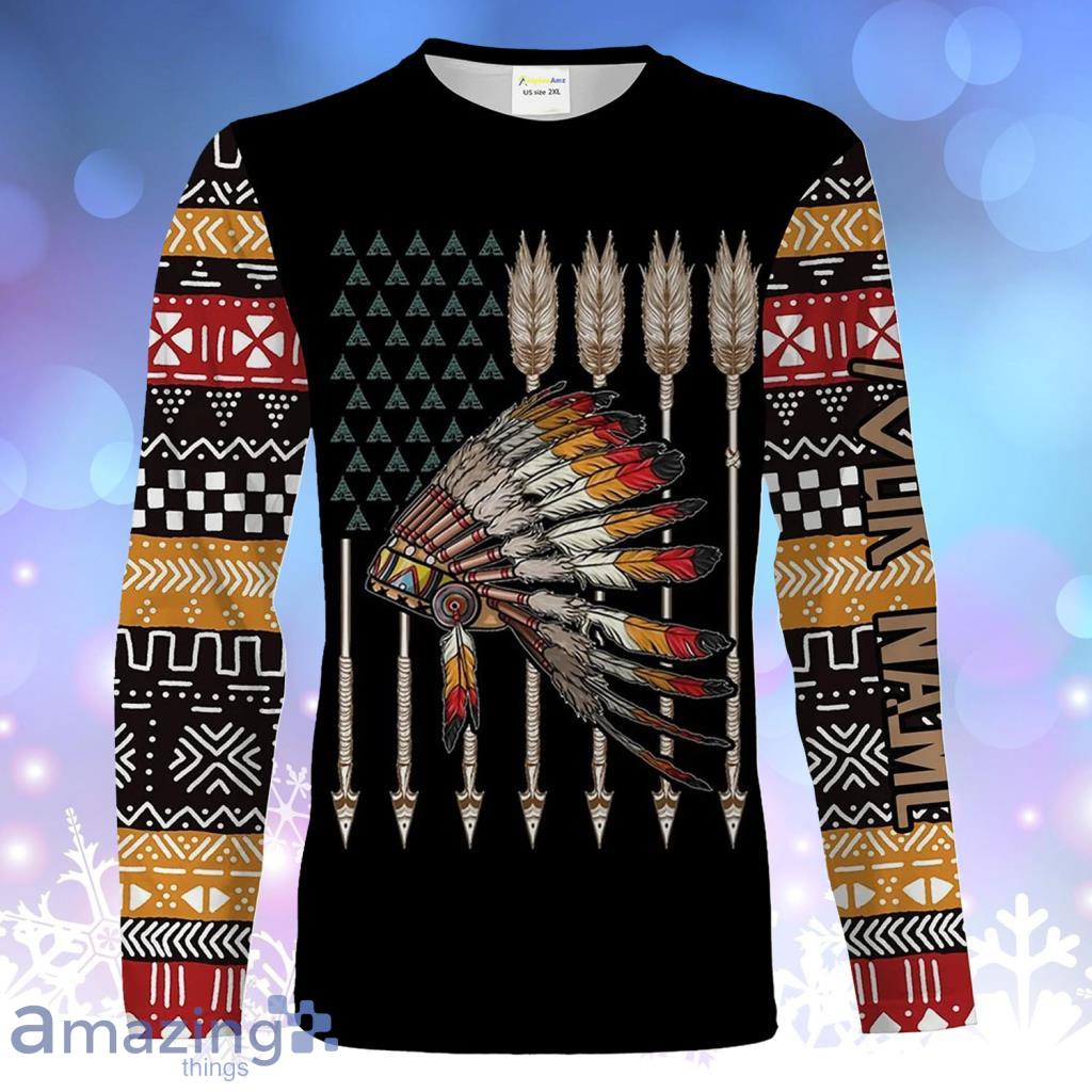 Native American Arrow Headdress US Flag Custom Name Longsleeve 3D For Men And Women - Native American Arrow Headdress US Flag Custom Name Longsleeve 3D For Men And Women