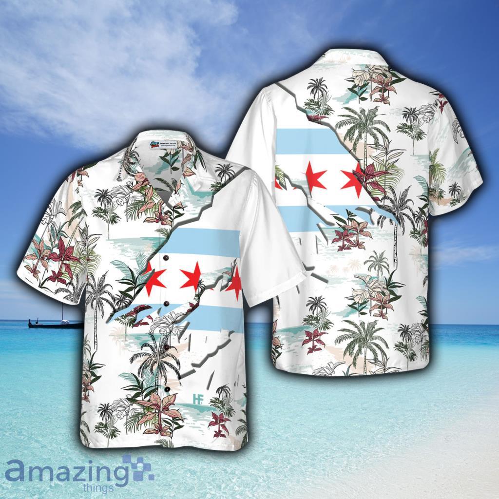 Navy Chicago Tropical Palm Island Men Hawaiian Shirt For Men And Women - Navy Chicago Tropical Palm Island Men Hawaiian Shirt For Men And Women