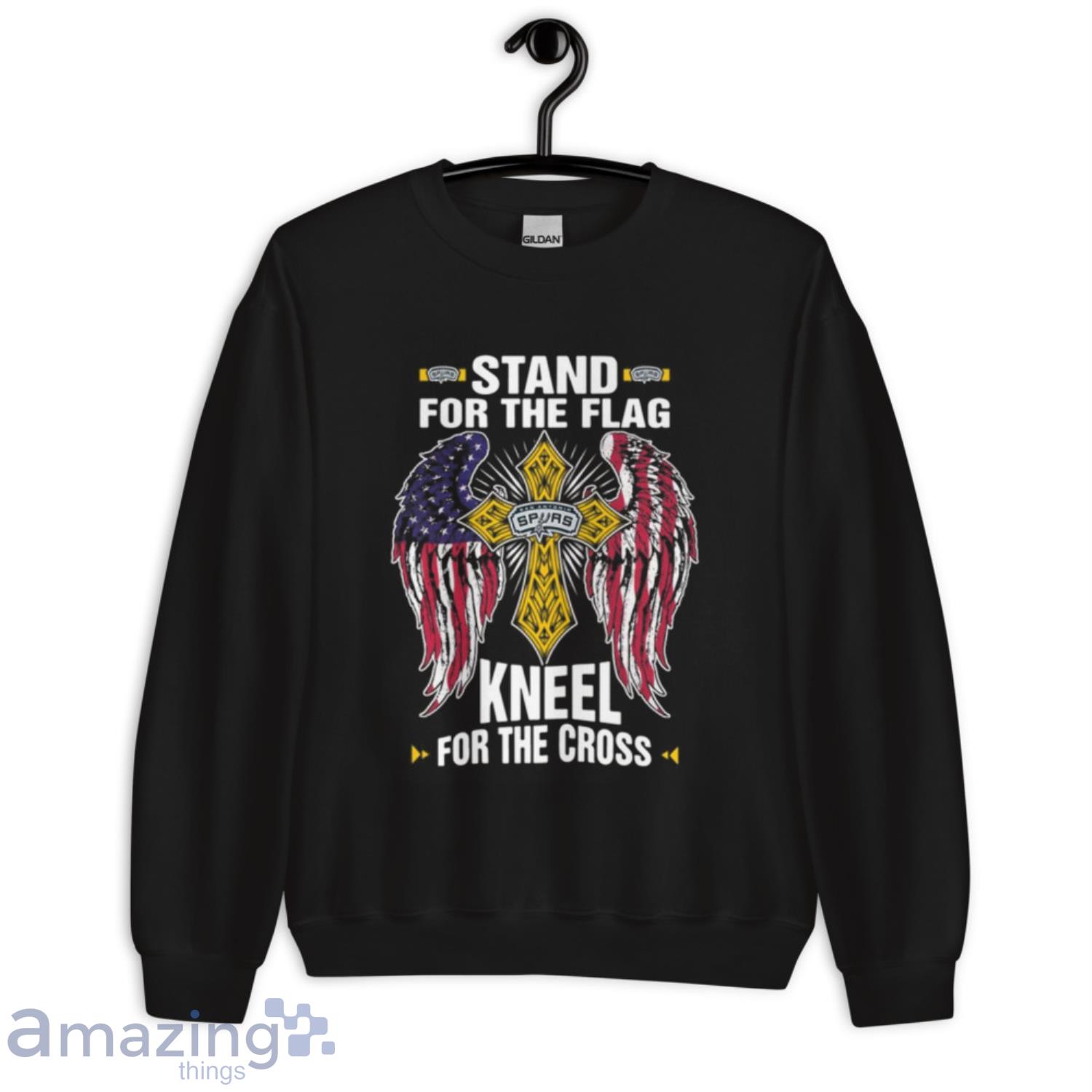 NBA Basketball San Antonio Spurs Stand For Flag Kneel For The Cross Shirt T Shirt image NBA Basketball San Antonio Spurs Stand For Flag Kneel For The Cross Shirt T Shirt - Unisex Crewneck Sweatshirt