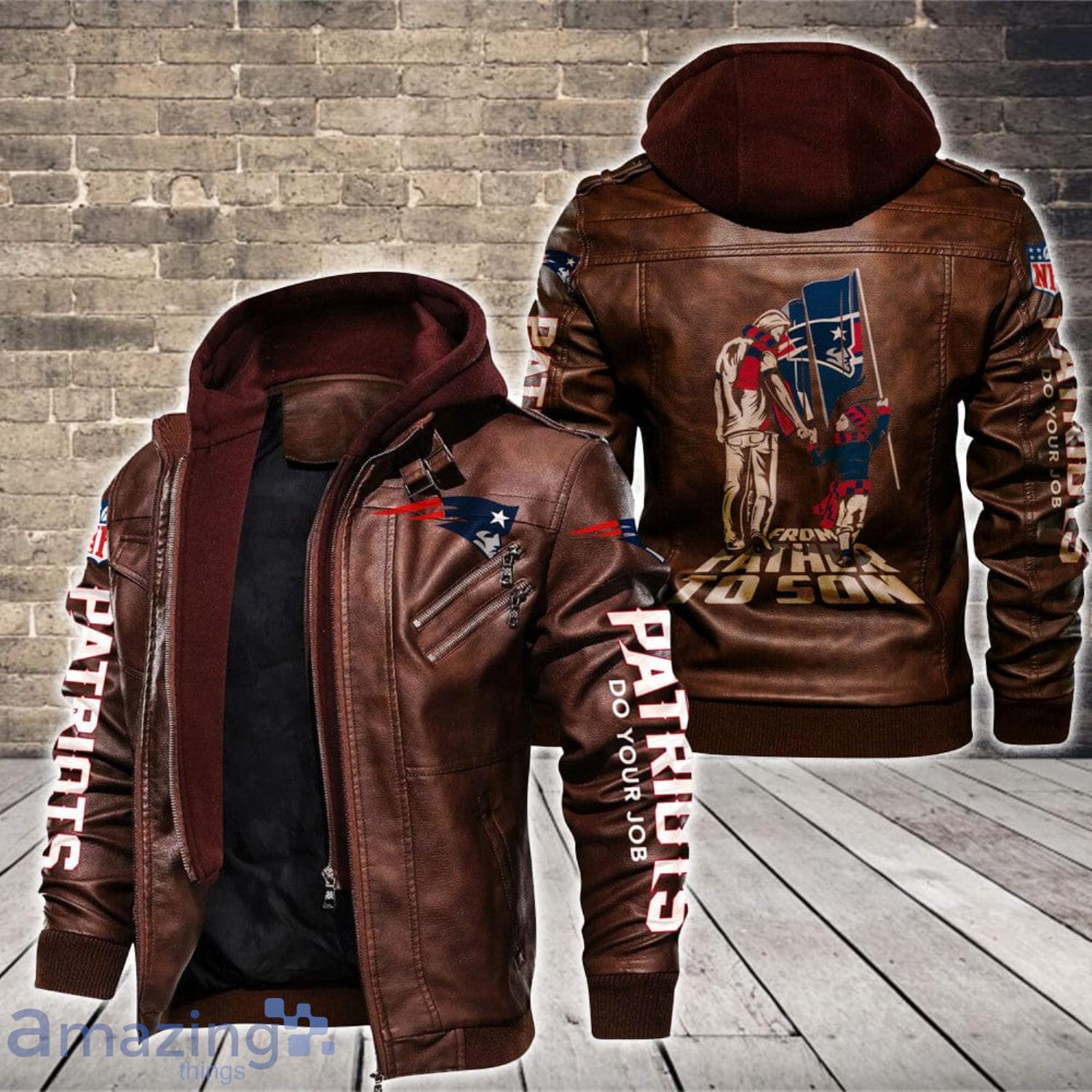 New England Patriots Full Zip Leather Jacket - Maker of Jacket