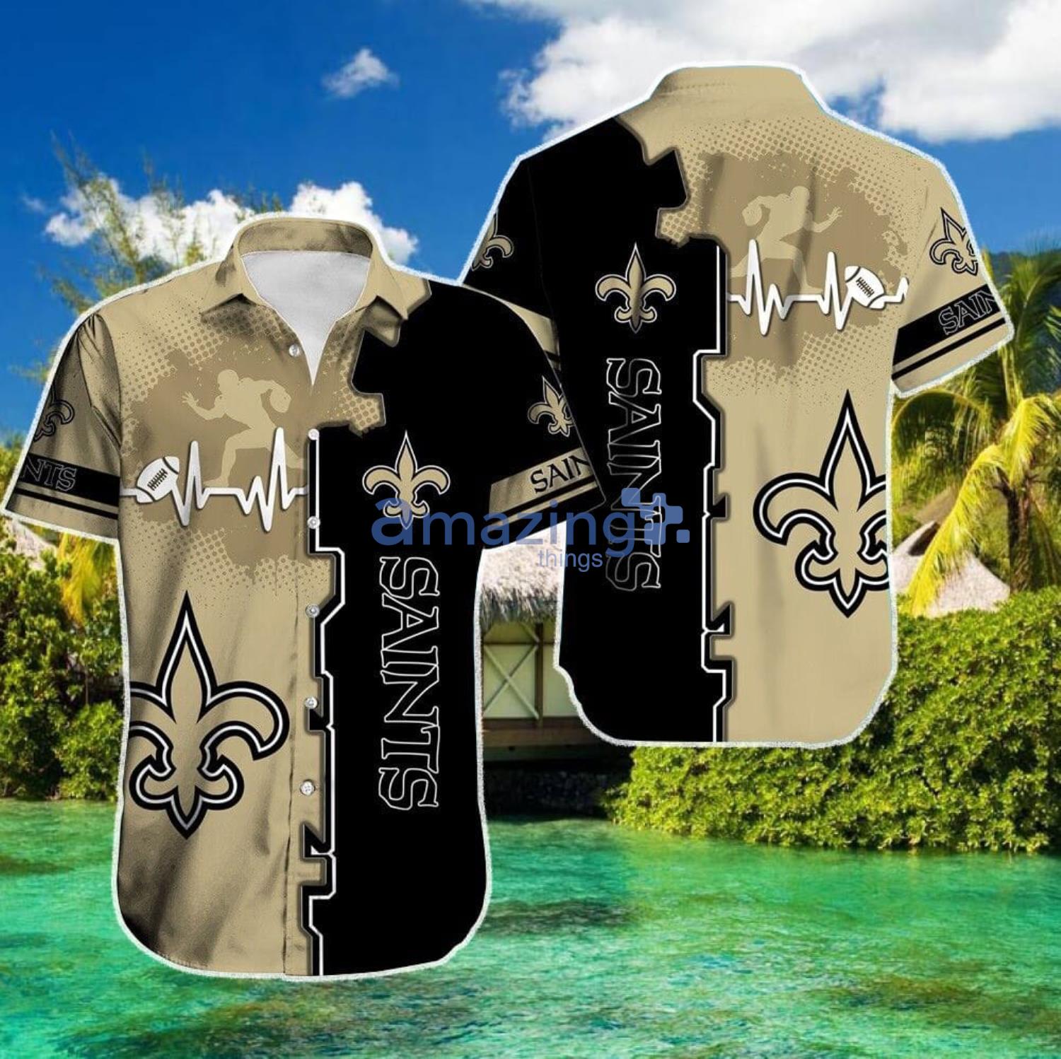 New Orleans Saints Heartbeat Pattern Hawaiian Shirt For Sport Fans Product Photo 1 New Orleans Saints Heartbeat Pattern Hawaiian Shirt For Sport Fans Product Photo 1