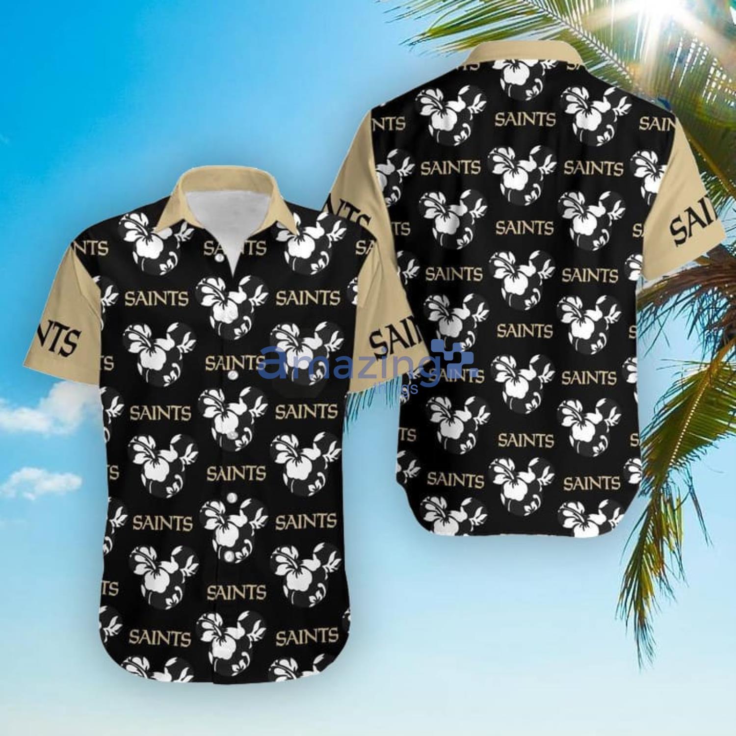New Orleans Saints Mickey And Flowers Hawaiian Shirt And Shorts Product Photo 1