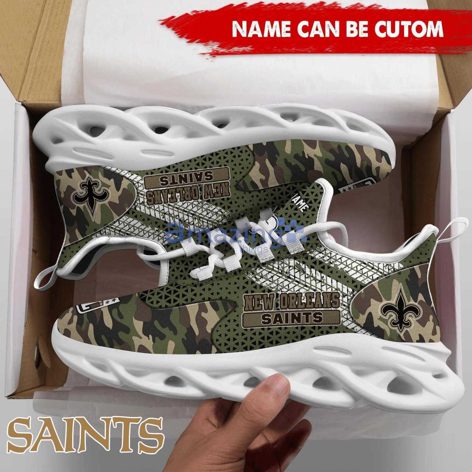 New Orleans Saints NFL Fans Camo Style Custom Name Max Soul Shoes Running Sneaker image New Orleans Saints NFL Fans Camo Style Custom Name Max Soul Shoes Running Sneaker Product Photo 4