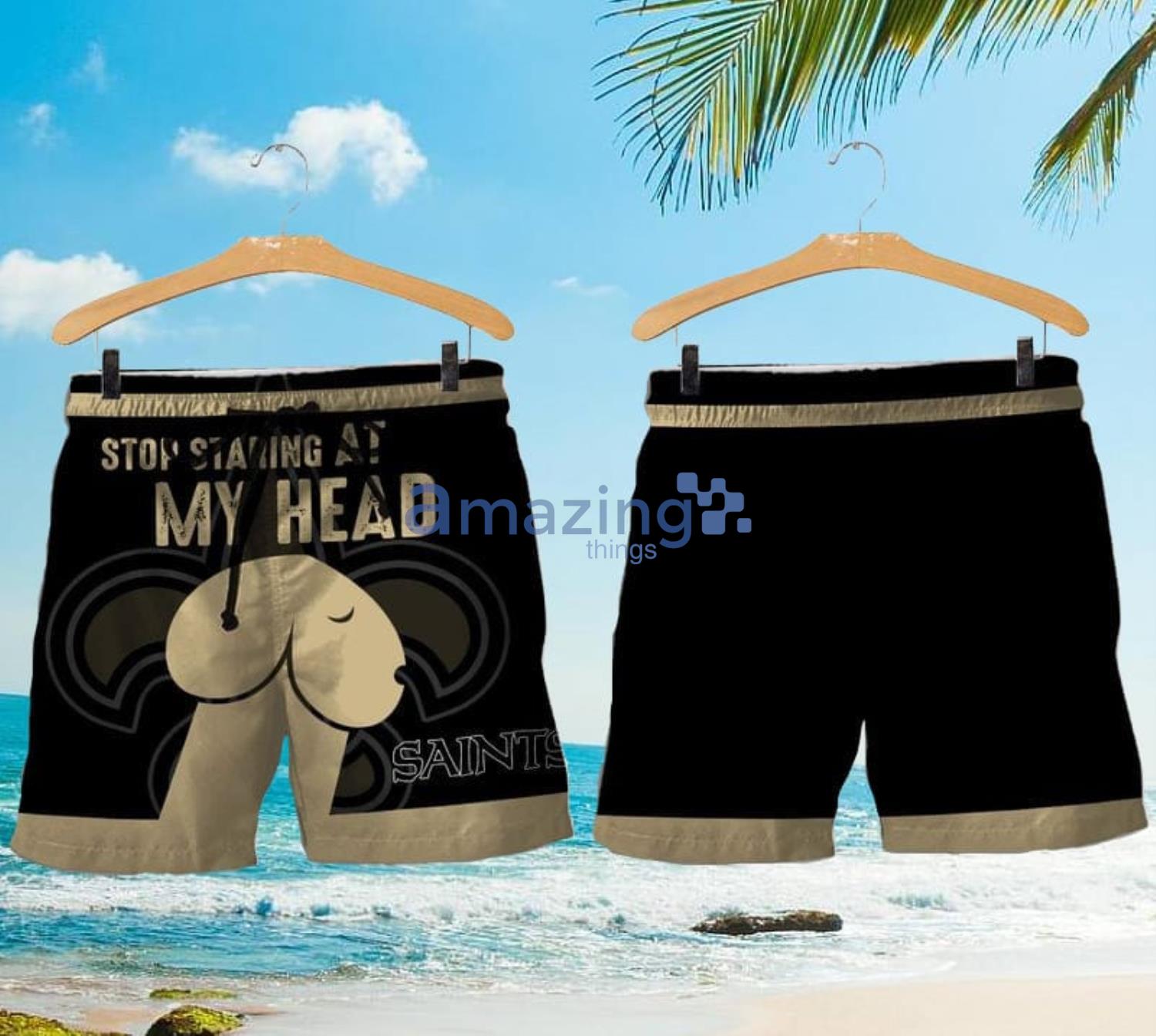 New Orleans Saints Stop Staring At My Head Dachshund Head Shorts For Sport Fans Product Photo 1