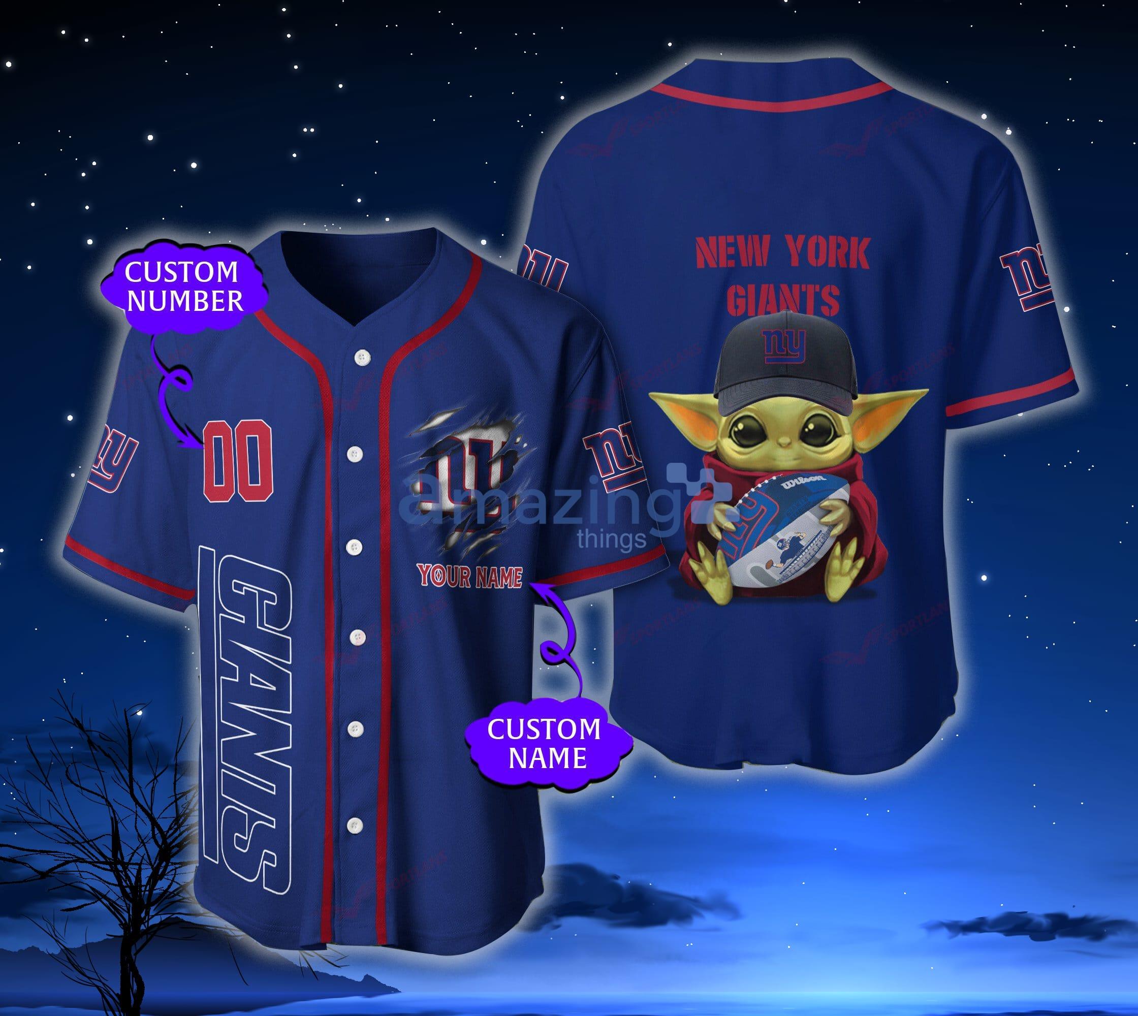 New York Giants NFL Baby Yoda Custom Name And Number Baseball Jersey Shirt