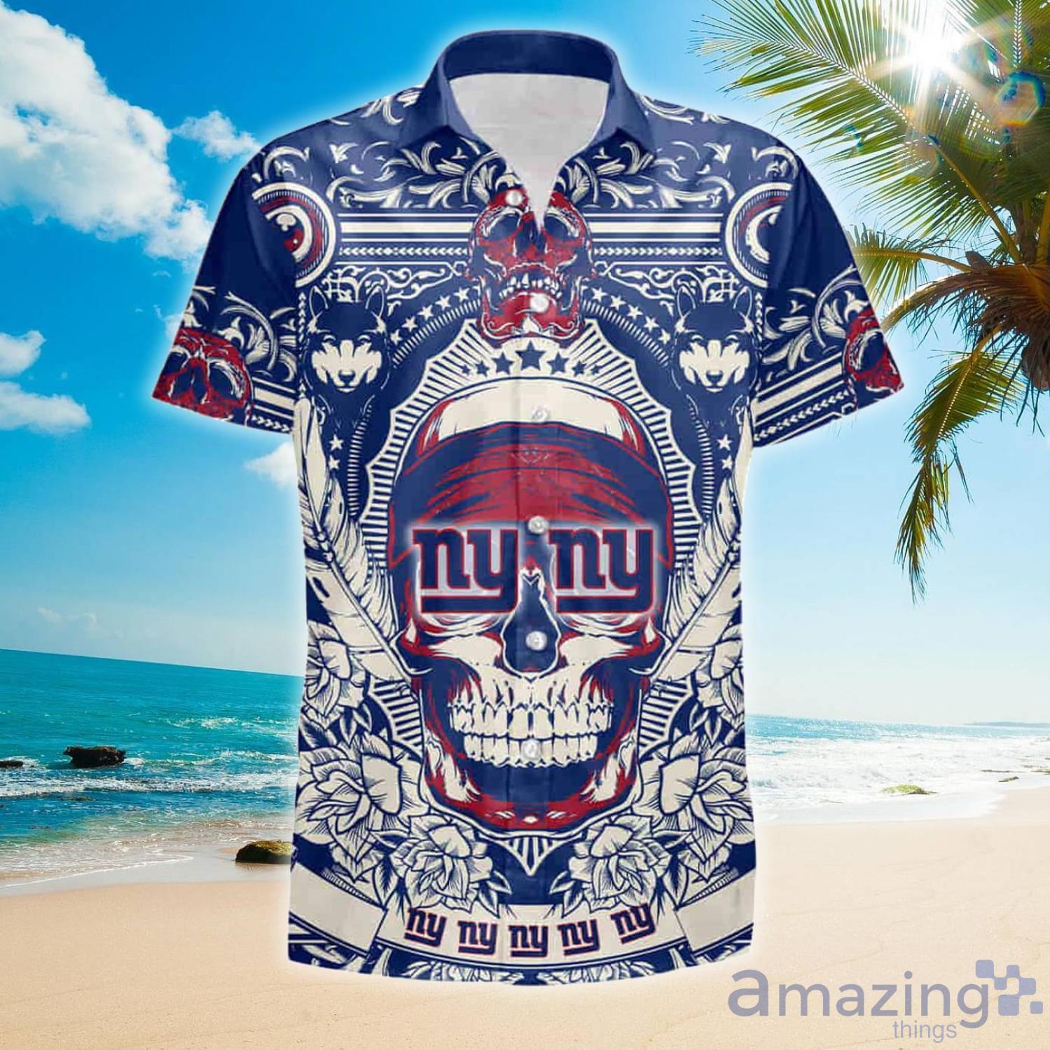 New York Giants Skull1 Summer Hawaiian Shirt And Shorts - Banantees