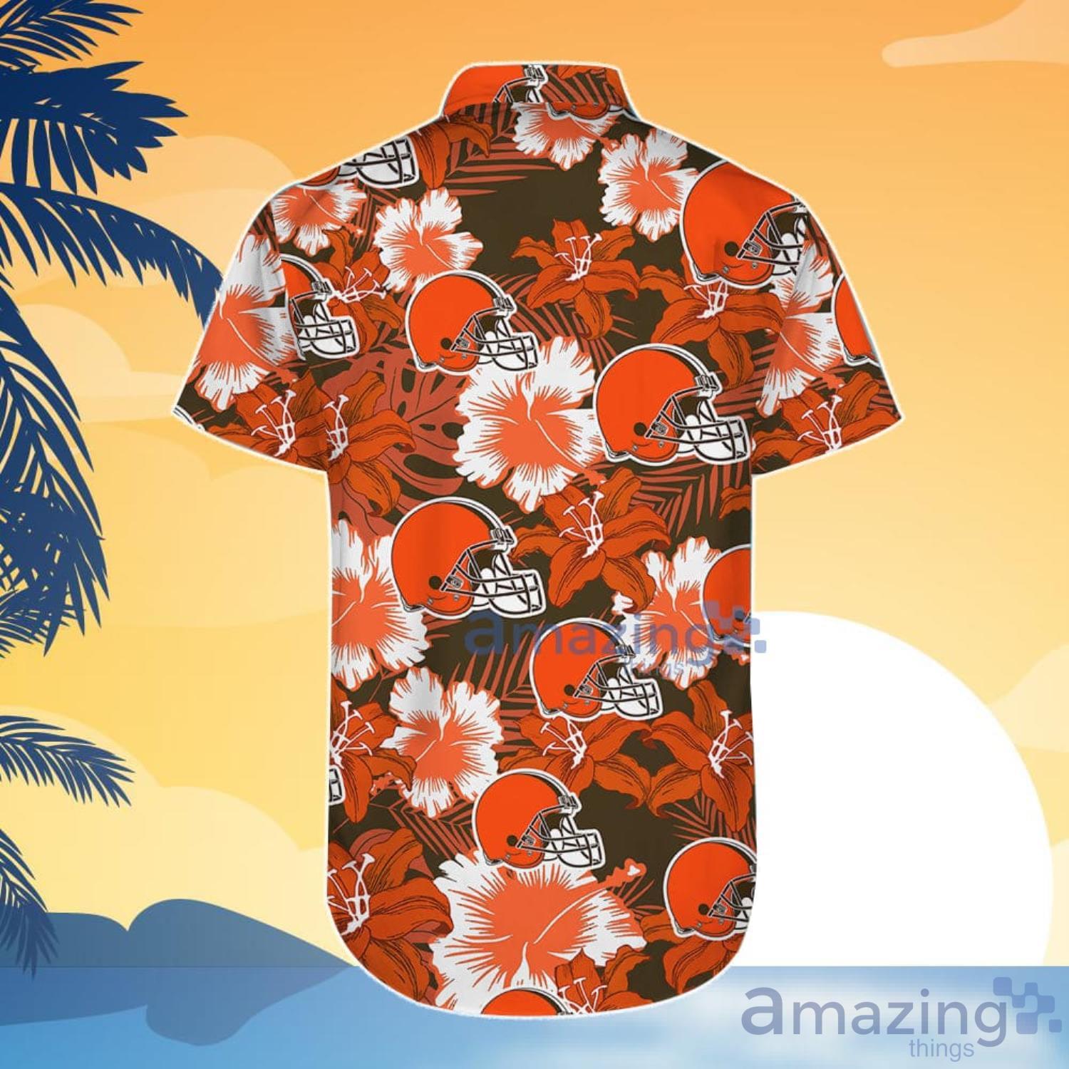 Nfl Cleveland Browns Flower Hawaiian Shirt And Shorts Gift For Summer image Nfl Cleveland Browns Flower Hawaiian Shirt And Shorts Gift For Summer Product Photo 2