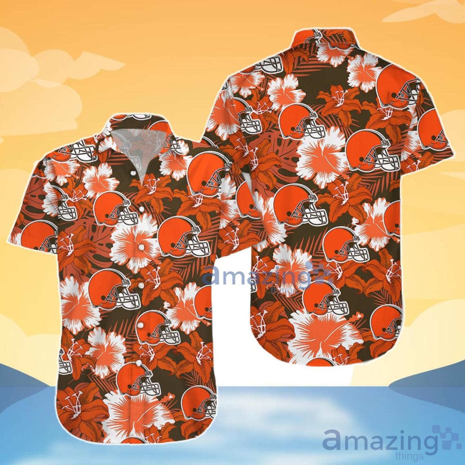 Nfl Cleveland Browns Flower Hawaiian Shirt And Shorts Gift For Summer image Nfl Cleveland Browns Flower Hawaiian Shirt And Shorts Gift For Summer Product Photo 4