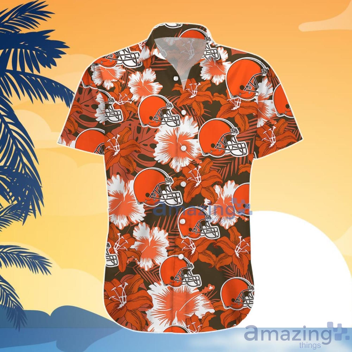 Nfl Cleveland Browns Flower Hawaiian Shirt And Shorts Gift For Summer image Nfl Cleveland Browns Flower Hawaiian Shirt And Shorts Gift For Summer Product Photo 5
