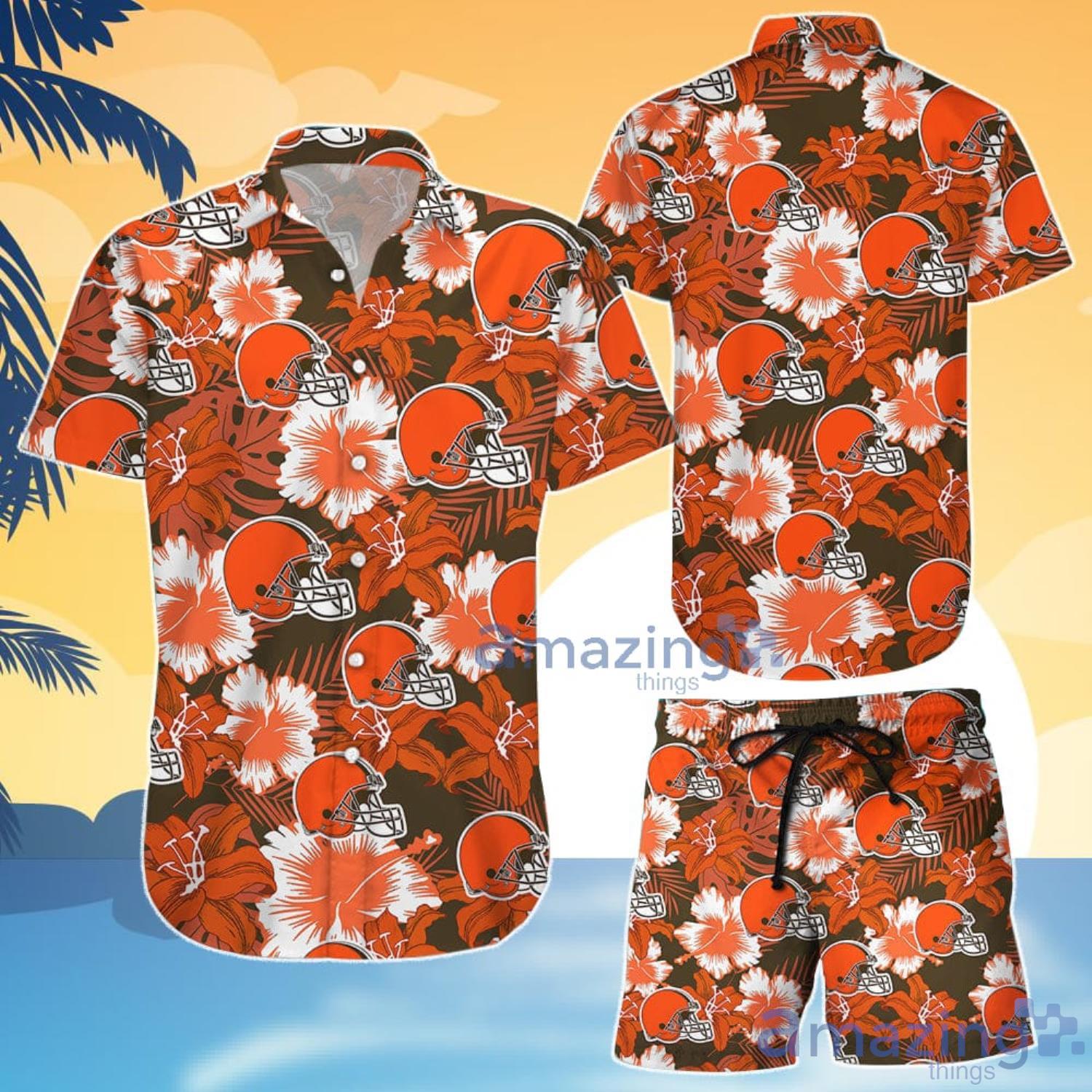 Nfl Cleveland Browns Flower Hawaiian Shirt And Shorts Gift For Summer Product Photo 1