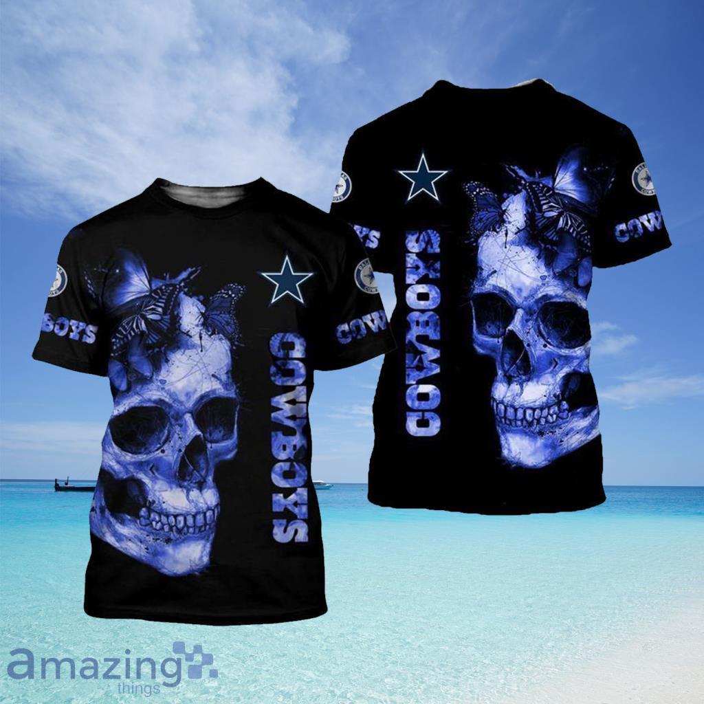 NFL Dallas Cowboys Skull And Butterfies  All Over Print 3D T Shirt Gift For Fans - NFL Dallas Cowboys Skull And Butterfies  All Over Print 3D T Shirt Gift For Fans