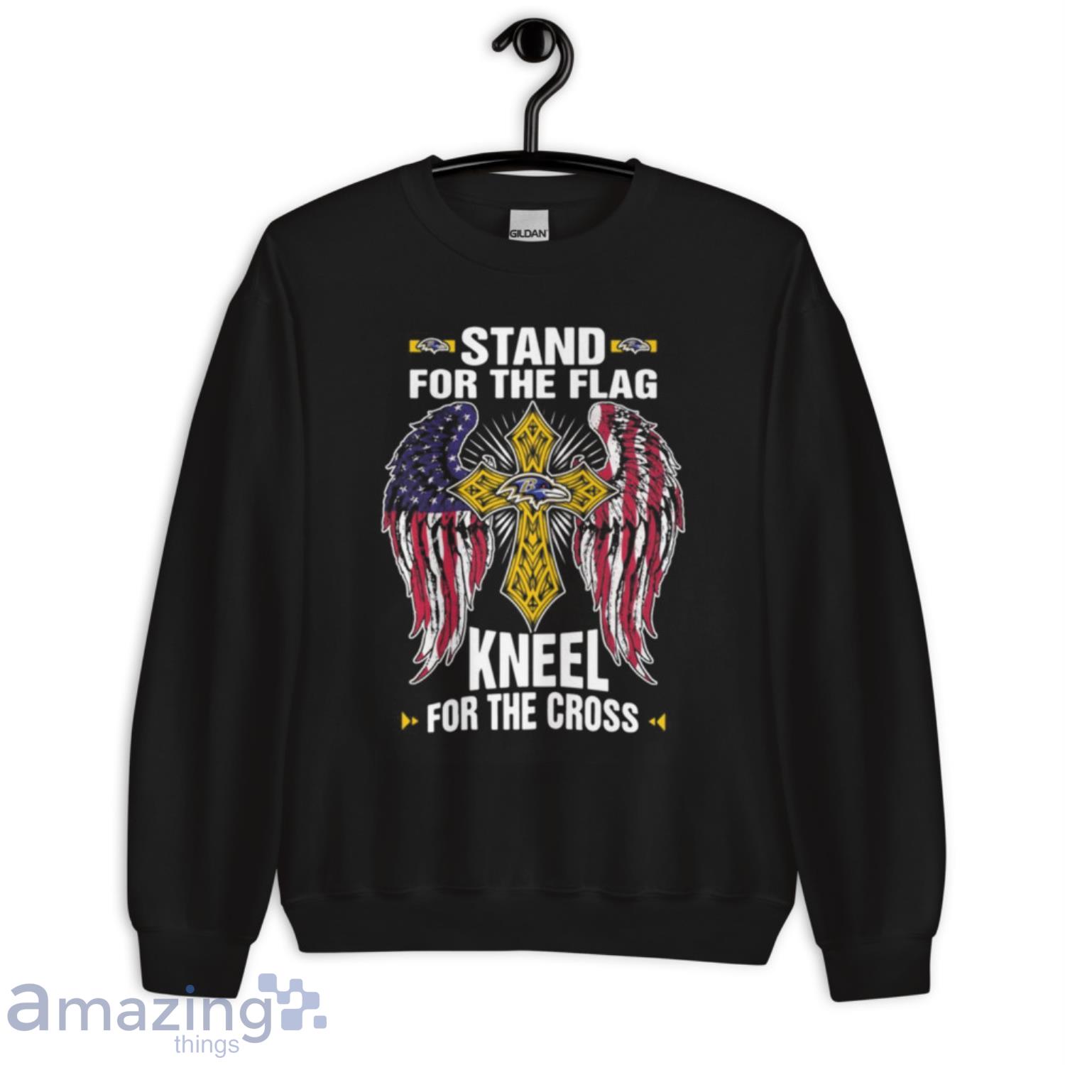 NFL Football Baltimore Ravens Stand For Flag Kneel For The Cross T Shirt image NFL Football Baltimore Ravens Stand For Flag Kneel For The Cross T- Shirt - Unisex Crewneck Sweatshirt