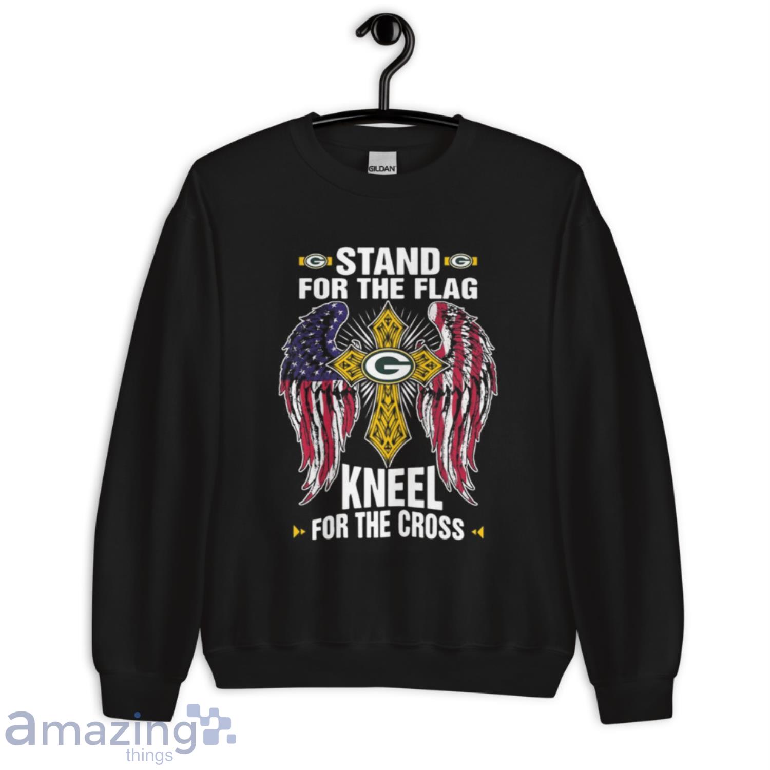 NFL Football Green Bay Packers Stand For Flag Kneel For The Cross Shirt T Shirt image NFL Football Green Bay Packers Stand For Flag Kneel For The Cross Shirt T Shirt - Unisex Crewneck Sweatshirt
