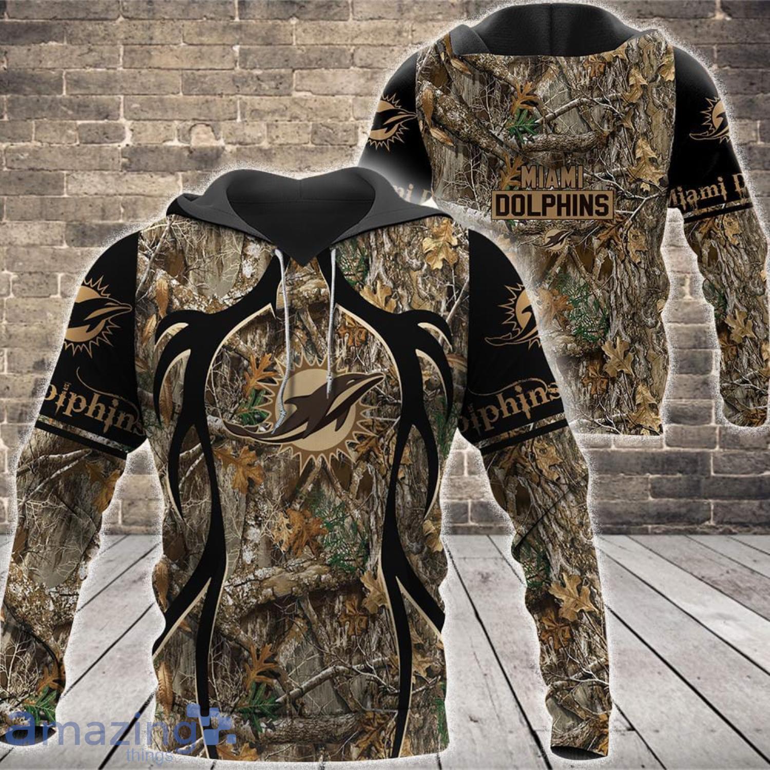 NFL Miami Dolphins Fans Camo Hunting Pattern All Over Printed 3D Shirt