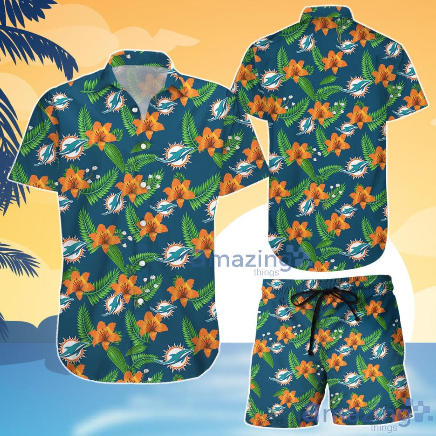Nfl Miami Dolphins Tropical Flower Hawaiian Shirt And Shorts Gift For Summer Product Photo 1