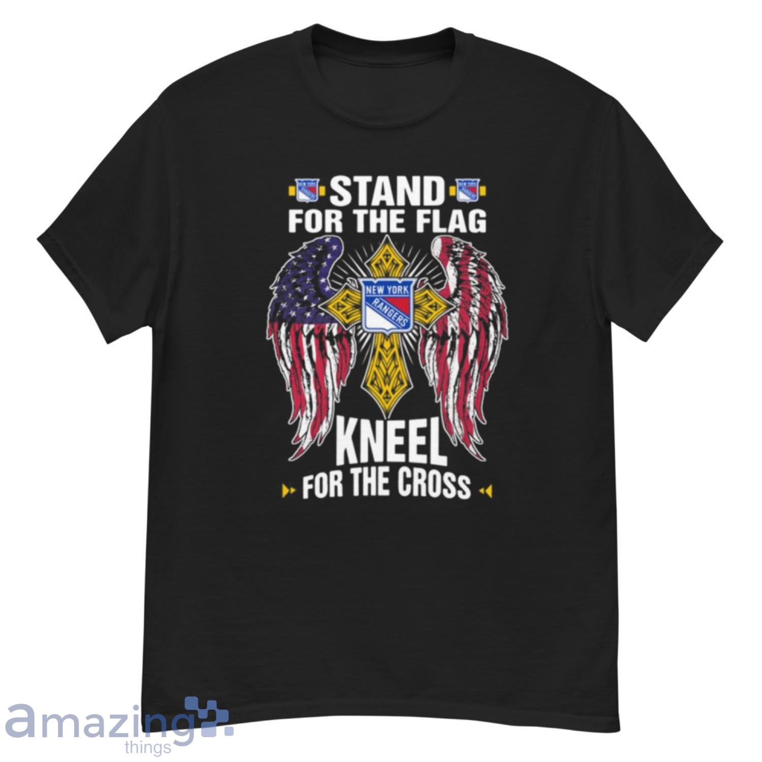 NHL Hockey New York Rangers Stand For Flag Kneel For The Cross T- Shirt - G500 Men’s Classic T-Shirt