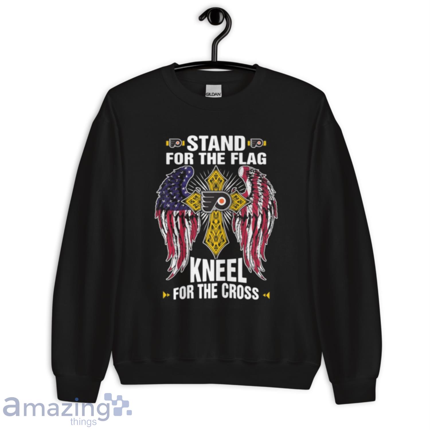 NHL Hockey Philadelphia Flyers Stand For Flag Kneel For The Cross T Shirt image NHL Hockey Philadelphia Flyers Stand For Flag Kneel For The Cross T- Shirt - Unisex Crewneck Sweatshirt