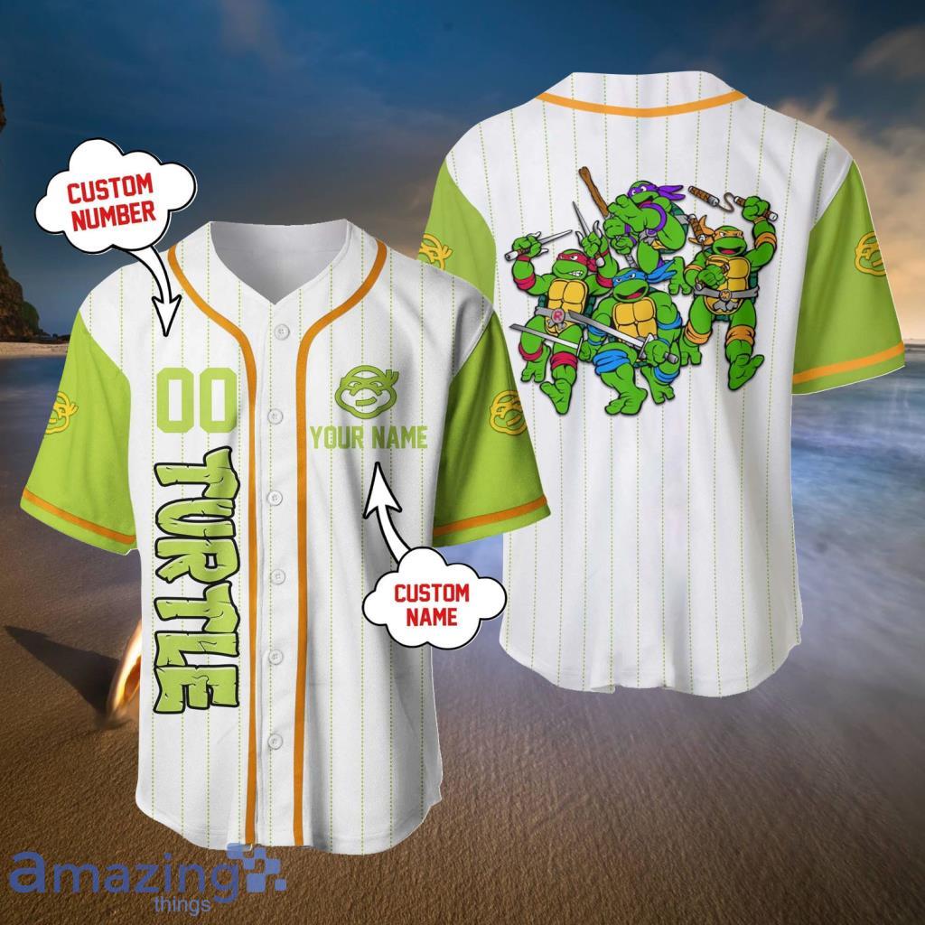 Ninja Turtle White Lime Green Disney Custom Baseball Jerseys For