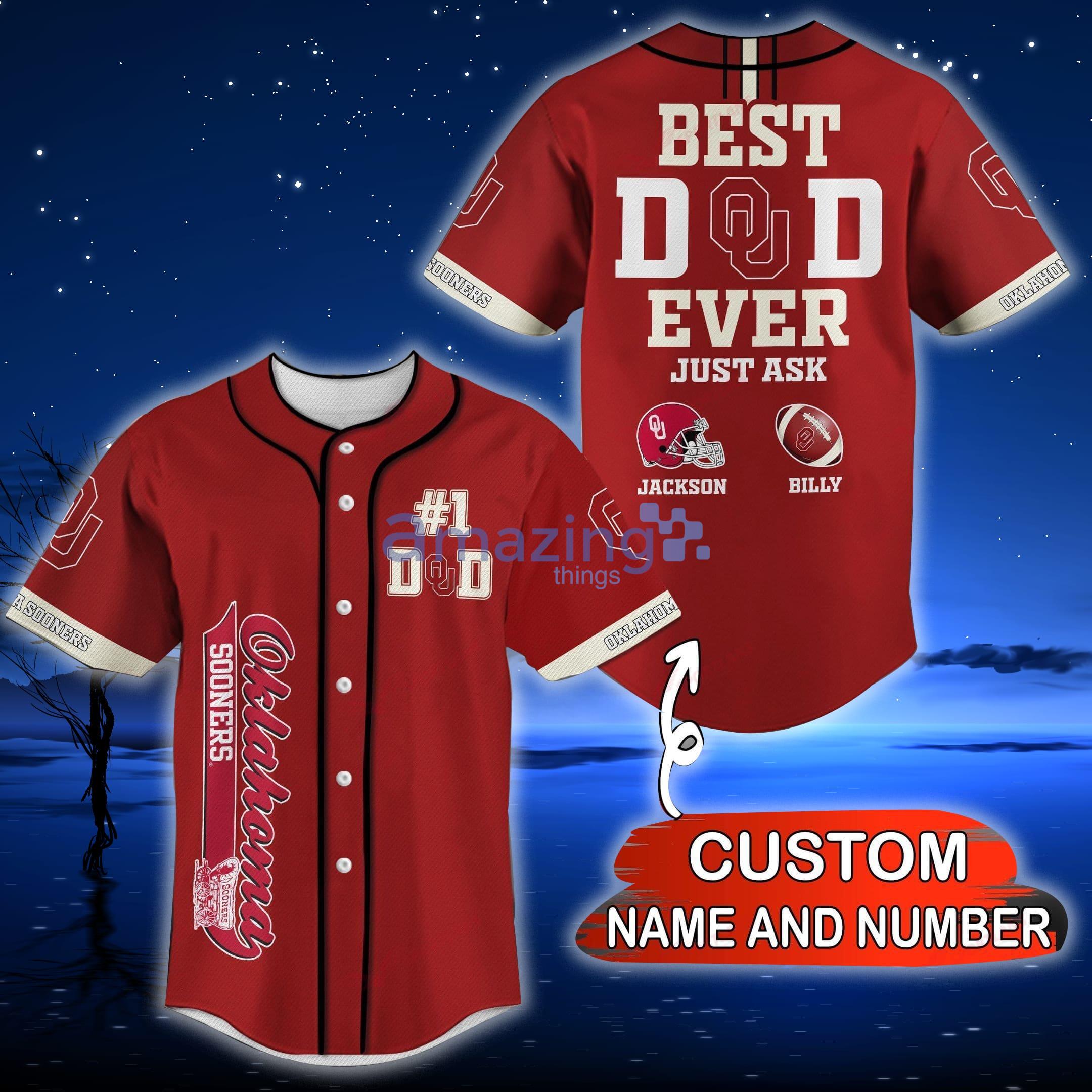 Oklahoma Sooners NCAA Custom Name And Number Best Dad Ever Baseball Jersey Shirt - Oklahoma Sooners NCAA Personalized Baseball Jersey DTBB159104