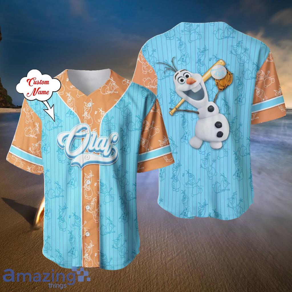 Olaf Frozen Blue Orange Patterns Disney Custom Baseball Jerseys  For Men And Women - Olaf Frozen Blue Orange Patterns Disney Custom Baseball Jerseys  For Men And Women