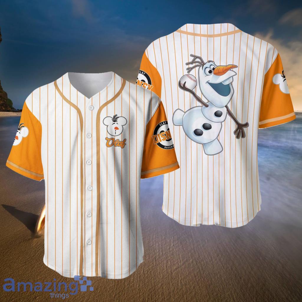Olaf White Orange Vintage Stripes Disney Baseball Jerseys  For Men And Women - Olaf White Orange Vintage Stripes Disney Baseball Jerseys  For Men And Women