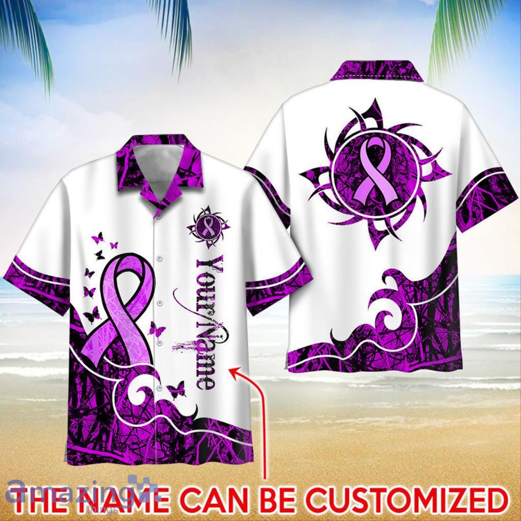 Pancreatic Cancer Awareness Hawaiian Shirt Wave Curl Pattern - Personalized Custom - Pancreatic Cancer Awareness Hawaiian Shirt Wave Curl Pattern - Personalized Custom