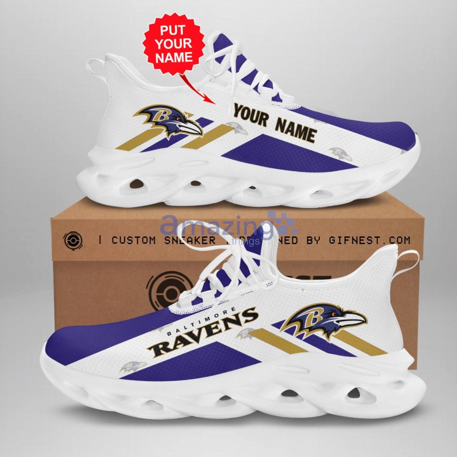 Personalized Baltimore Ravens Max Soul Shoes Striped Style Custom Name Product Photo 1