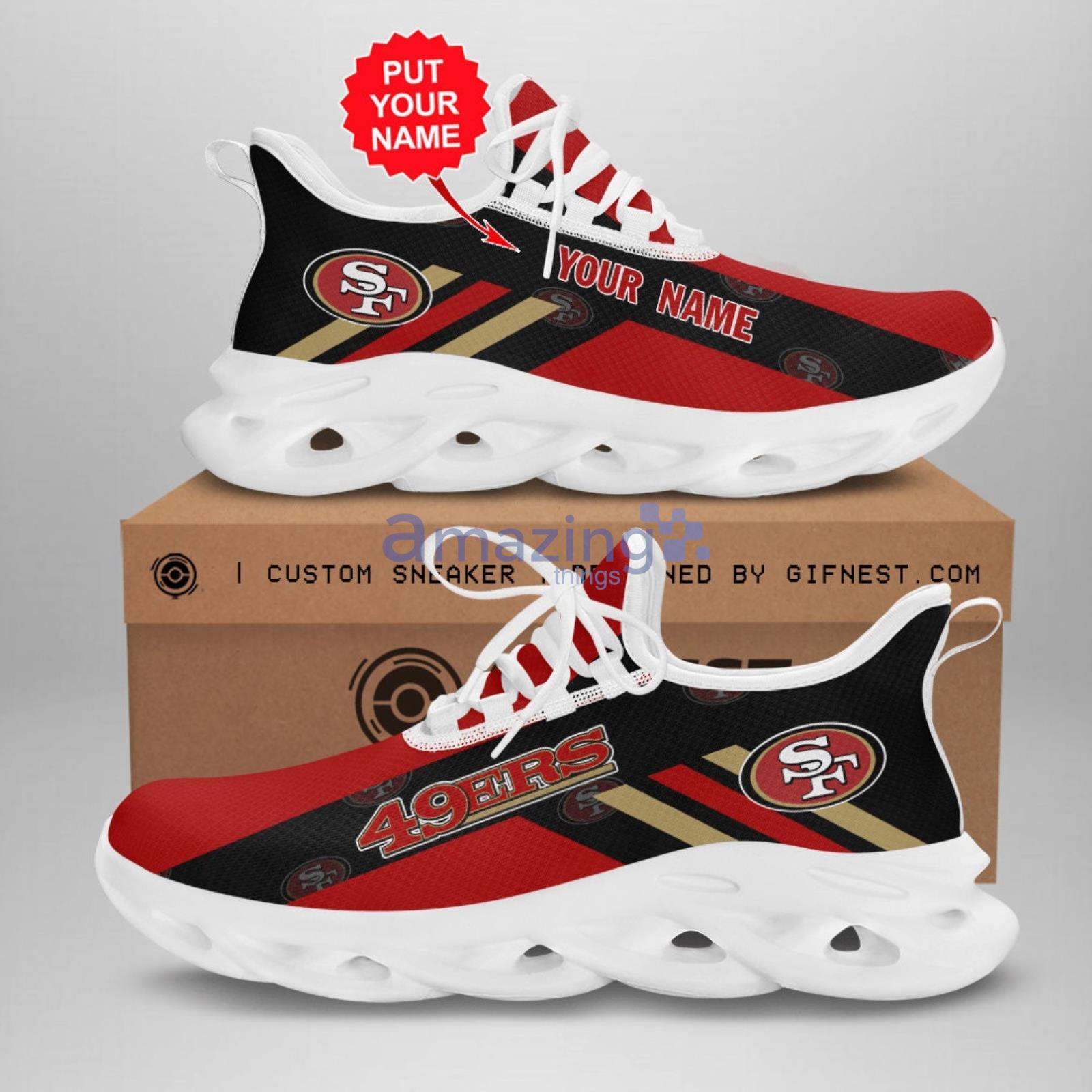 Personalized San Francisco 49Ers Max Soul Shoes For Fan Striped Style Custom Name Product Photo 1