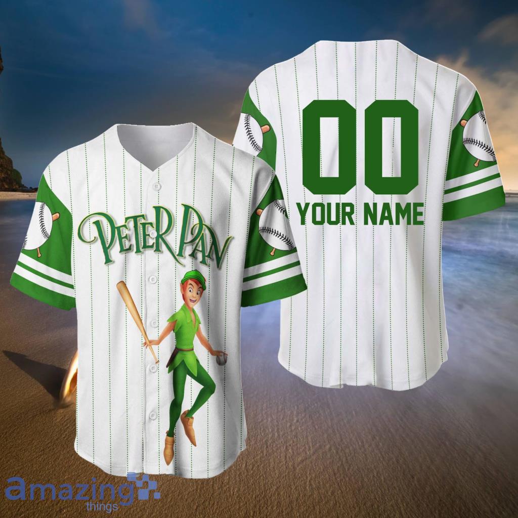 Peter Pan Green White Patterns Disney Custom Baseball Jerseys For Men And  Women