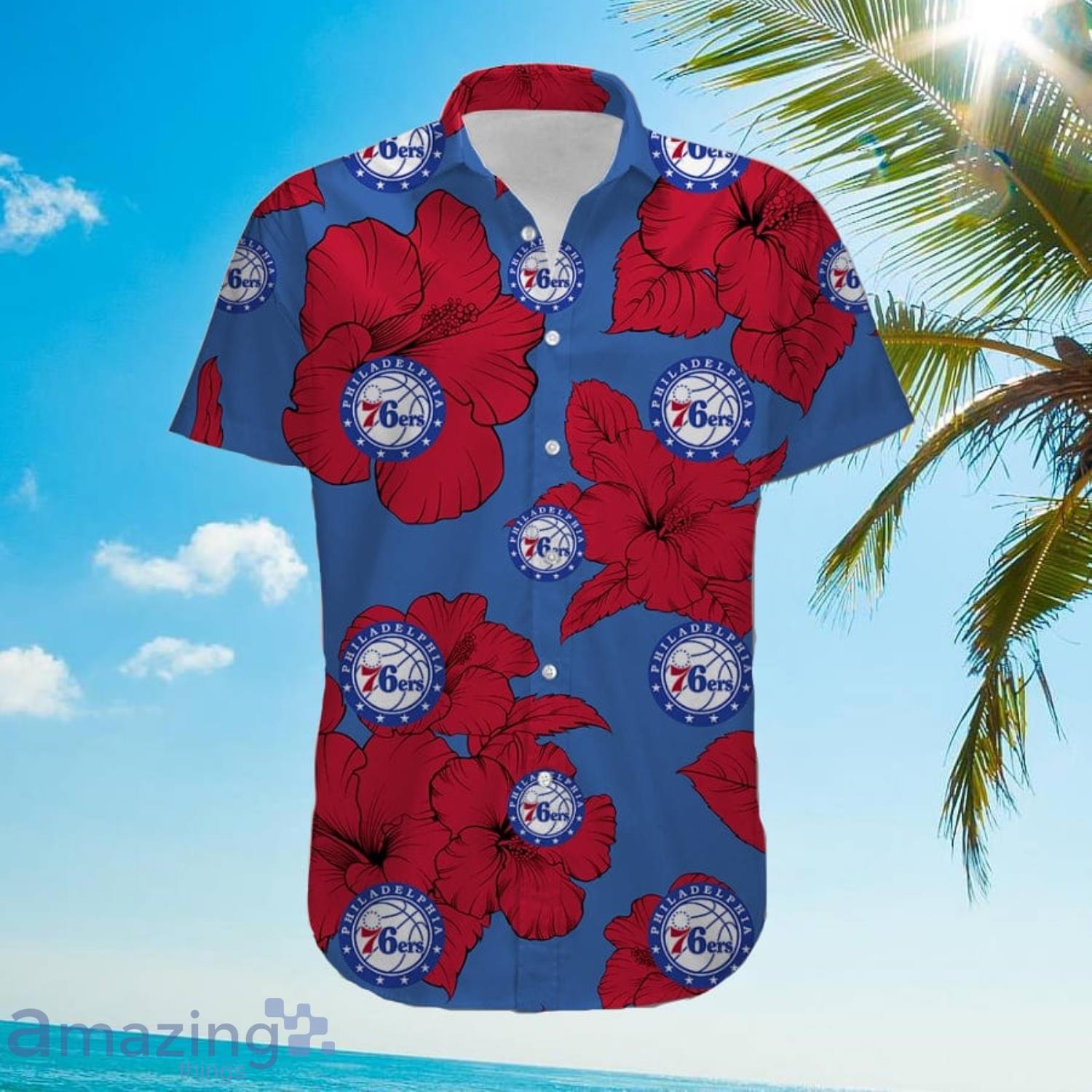 Philadelphia 76ers Tropical Big Red Flower Hawaiian Shirt For Men