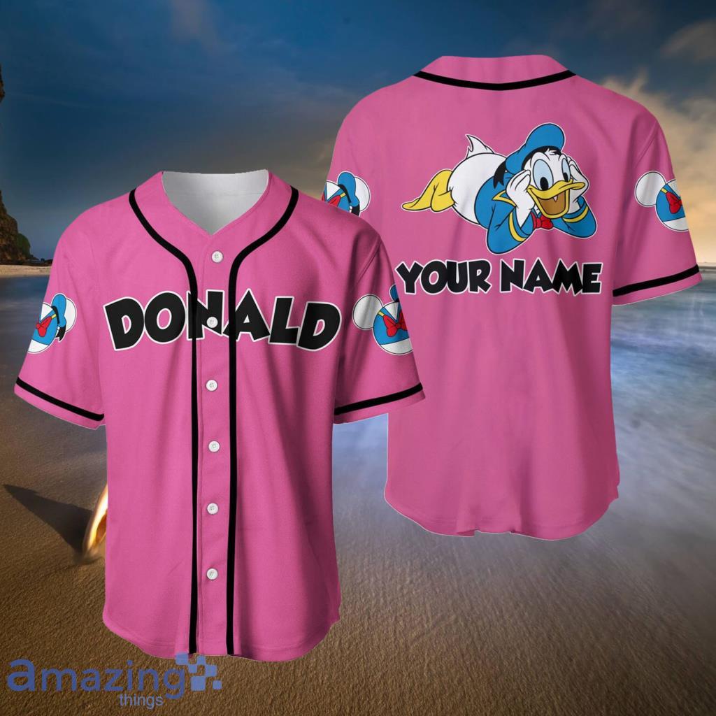 Pink Black Donald Duck Disney Cartoon Baseball Jerseys  For Men And Women - Pink Black Donald Duck Disney Cartoon Baseball Jerseys  For Men And Women