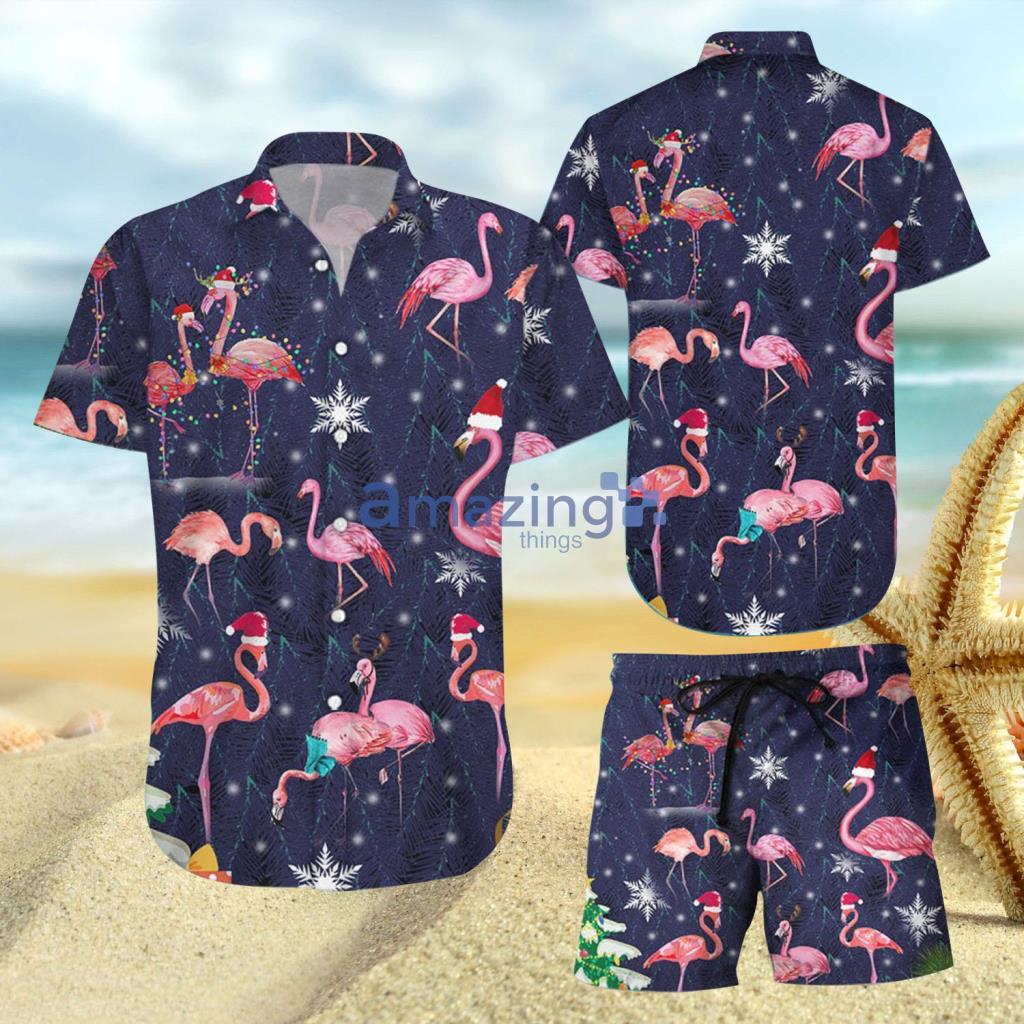 Pink Flamingos With Fairy Light On Christmas Hawaiian Shirt And Short - Pink Flamingos With Fairy Light On Christmas Hawaiian Shirt And Short