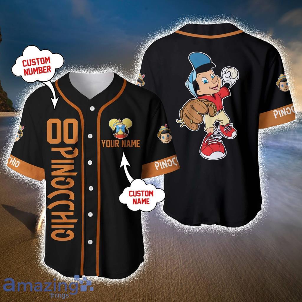Pinocchio Brown Black, Disney Cartoon Baseball Jerseys  For Men And Women - Pinocchio Brown Black, Disney Cartoon Baseball Jerseys  For Men And Women