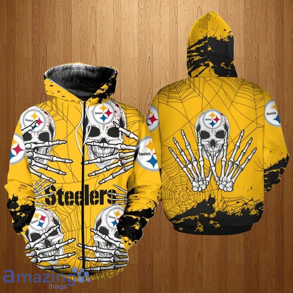 Nfl Pittsburgh Steelers 3d All Over Print Skull Zip Hoodie Model 8