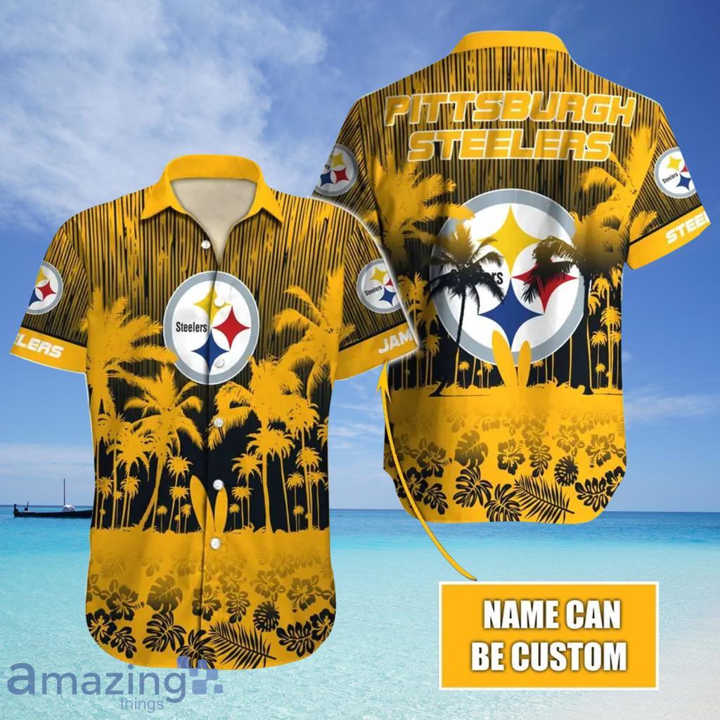 Pittsburgh Steelers NFL Tree Yellow Custom Name Hawaiian Shirt For Fans - Pittsburgh Steelers NFL Tree Yellow Custom Name Hawaiian Shirt For Fans