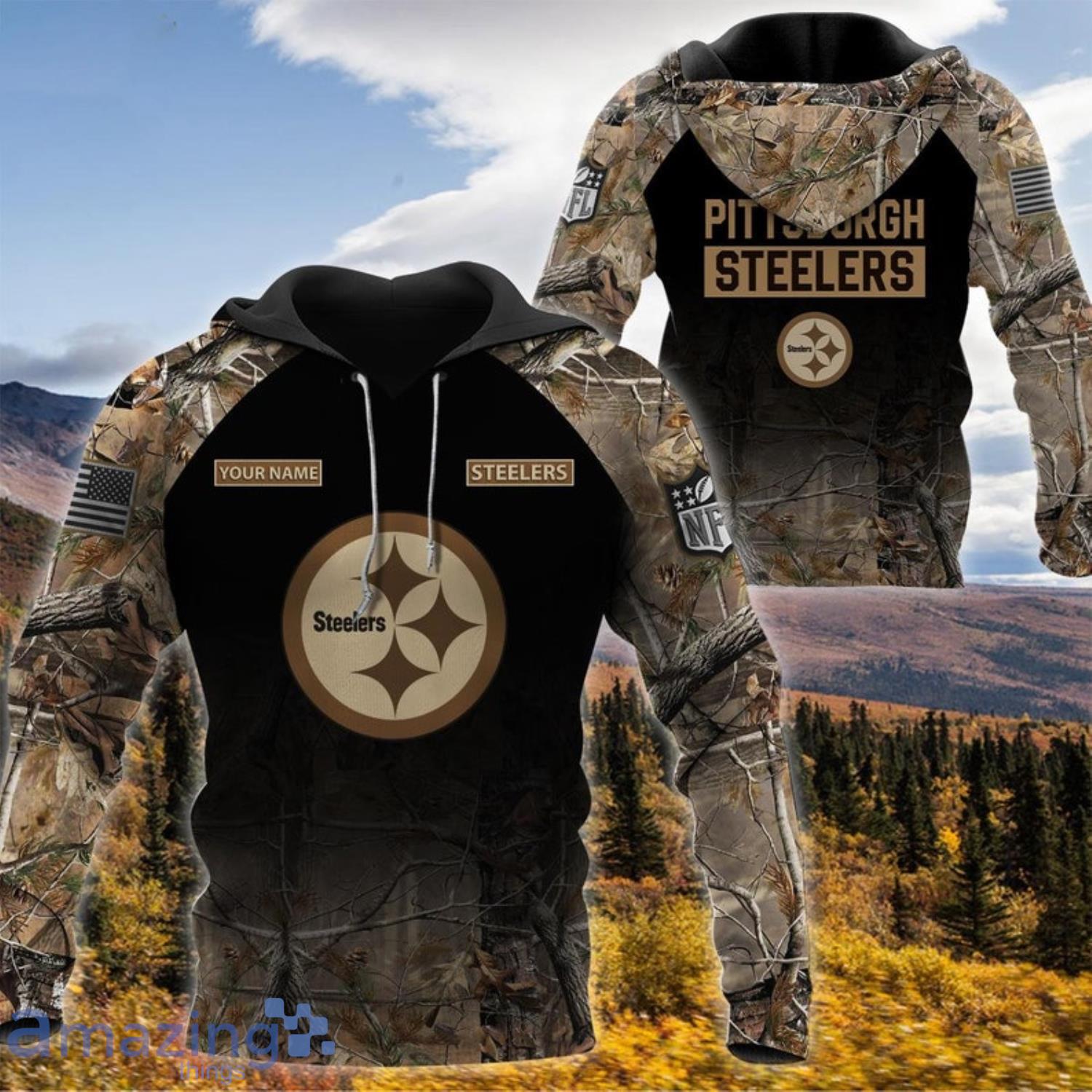 Pittsburgh Steelers-Personalized Name Hunting Camo Style-3D Hoodie